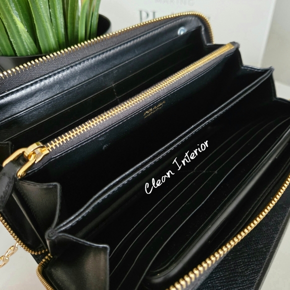 Authentic PRADA Vitello Zip Black Gold Saffiano Leather Wallet WOC Clutch - Picture 8 of 15